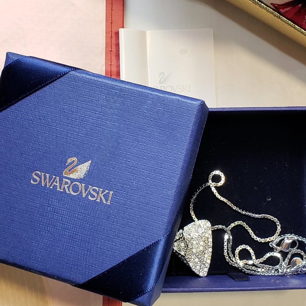 Swarovski Pavé Triangle Necklace | NWOT Rhodium Plated White Opal Crystal Pendan